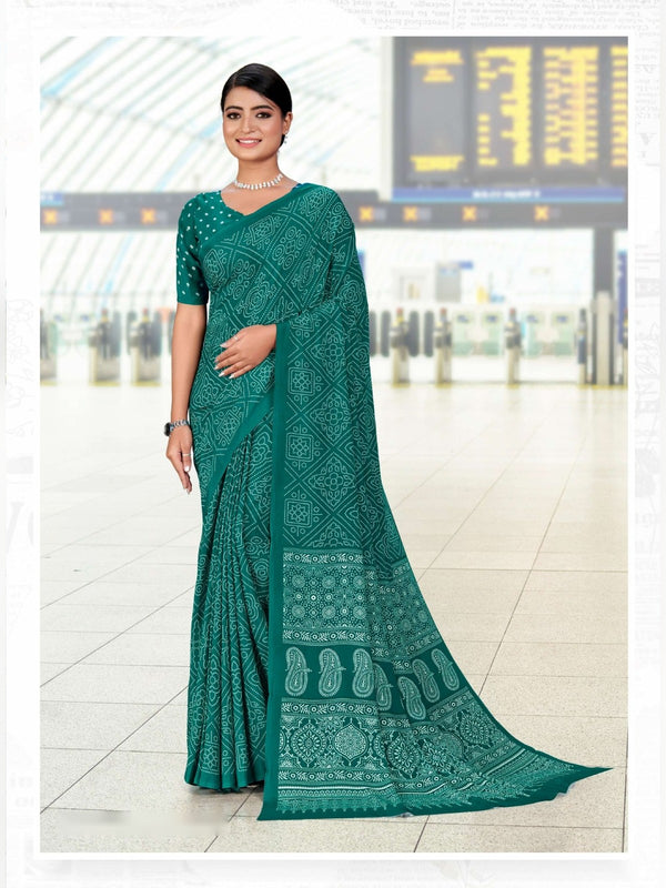 Premium Crepe uniform saree Teal Green D.No 5206