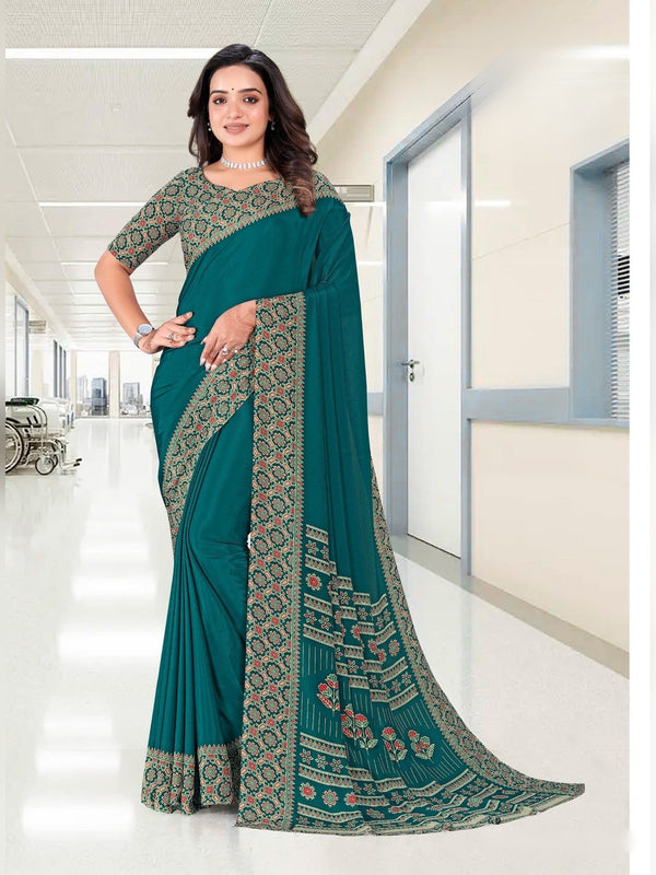 Premium Crepe uniform saree Teal Green D.No 5307