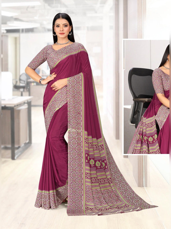 Premium Crepe uniform saree Wine D.No 5321