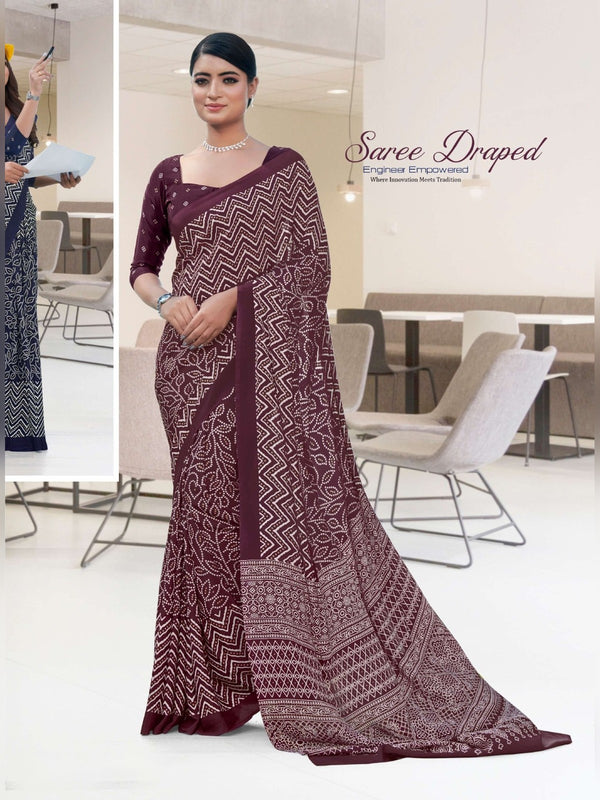 Premium Crepe uniform saree Wine White D.No 5221