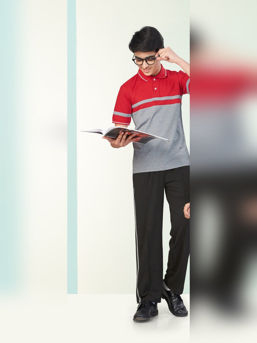 School House T-Shirt & Track Pant Set – Red (HS-2001) - Front