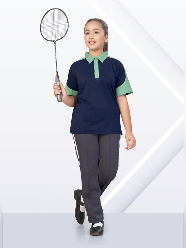 School T-Shirt & Track Pant Set – Navy Blue & Green (TSH-3001)