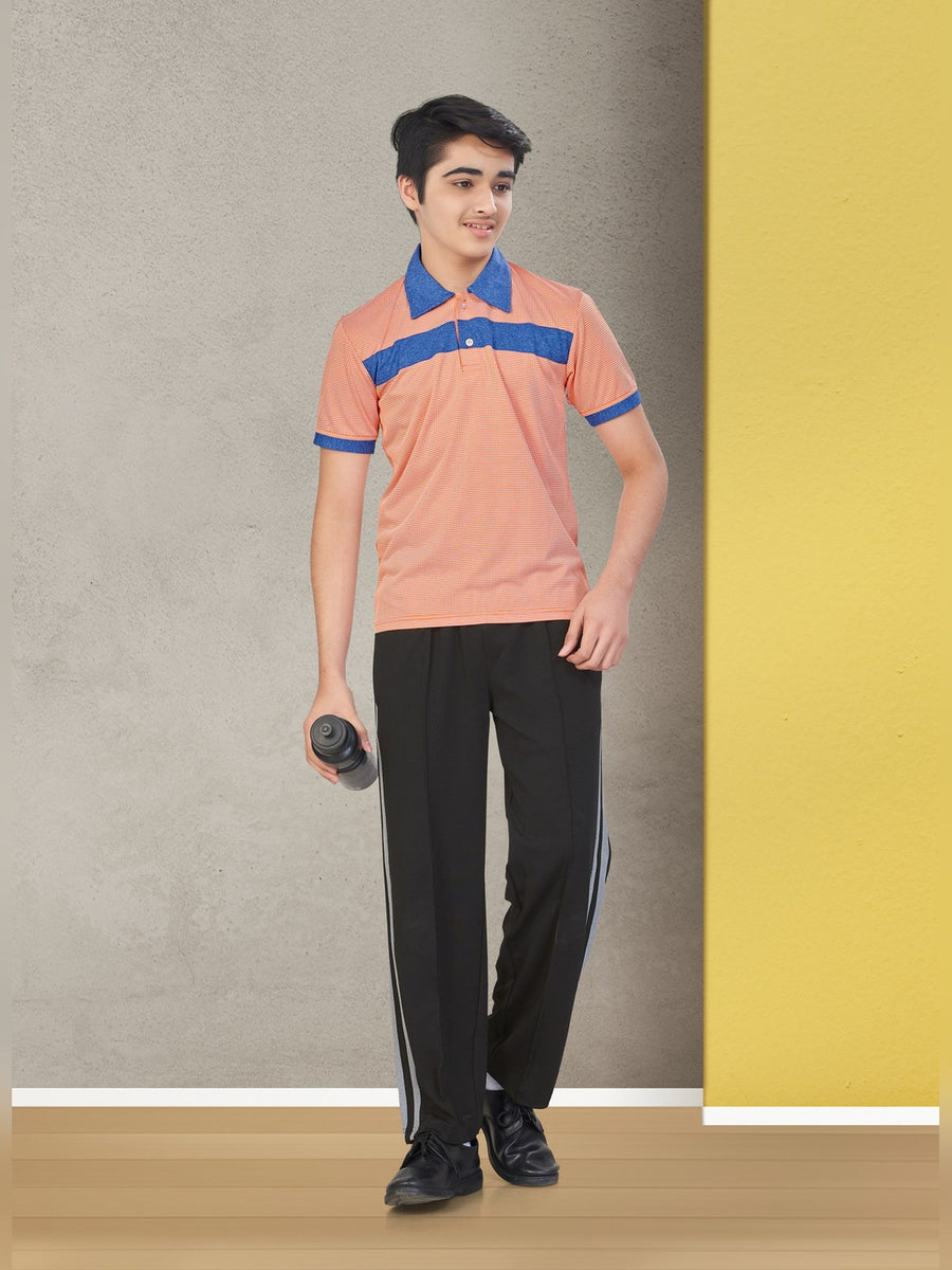 School T-Shirt & Track Pant Set – Orange & Blue (TSH-3007) - Front