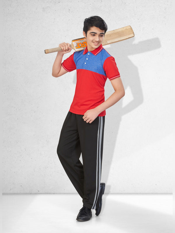 School T-Shirt & Track Pant Set – Red & Blue (TSH-3012)