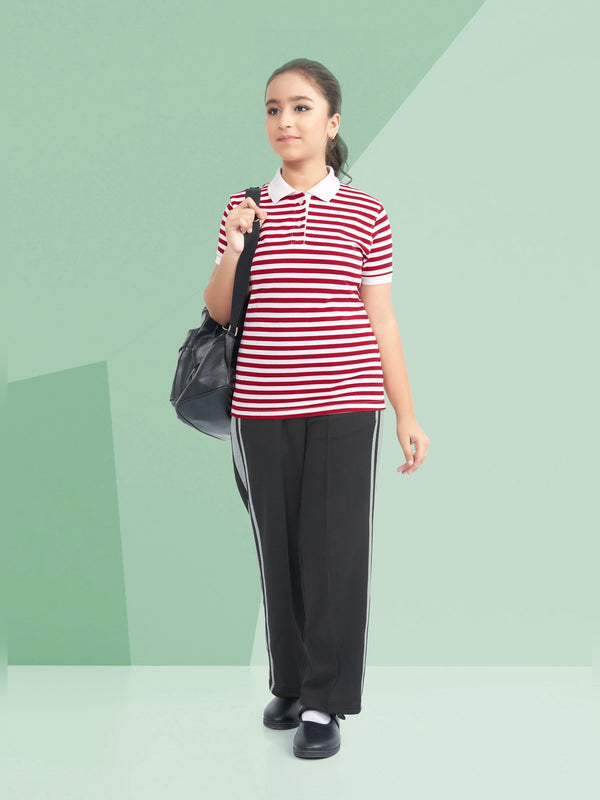 School T-Shirt & Track Pant Set – Red & White Stripes (TSH-3004)