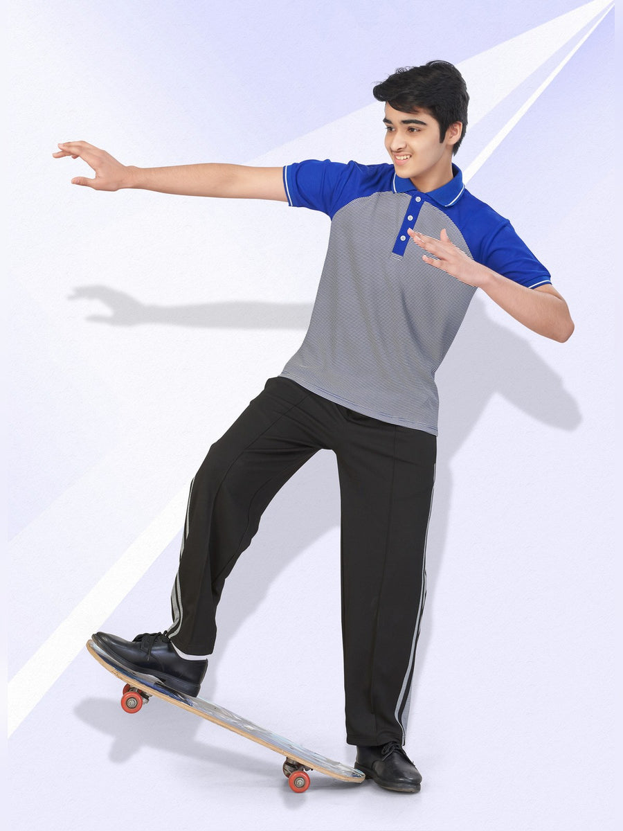School T-Shirt & Track Pant Set – Royal Blue & Grey (TSH-3011) - Front