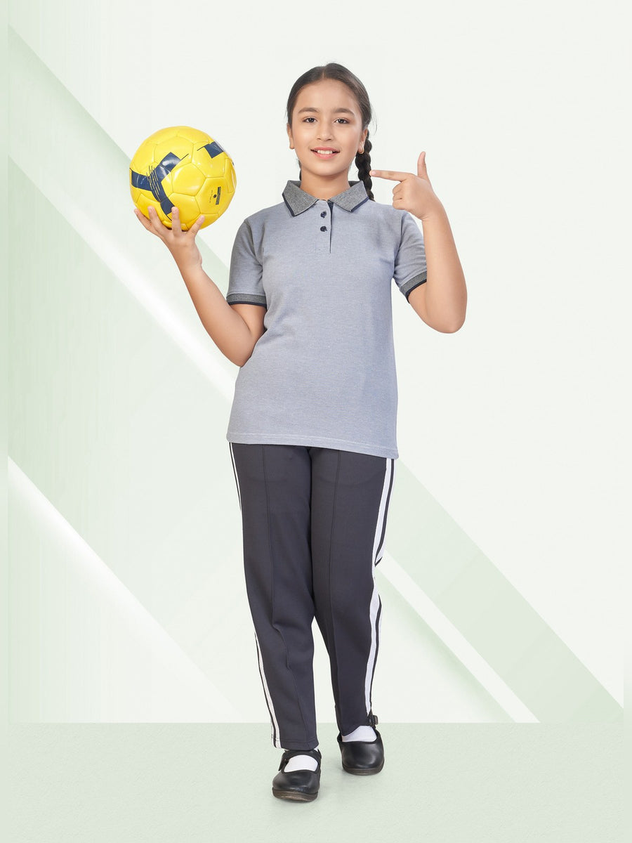 School T-Shirt & Track Pant Set – Steel Blue (TSH-3009) - Front