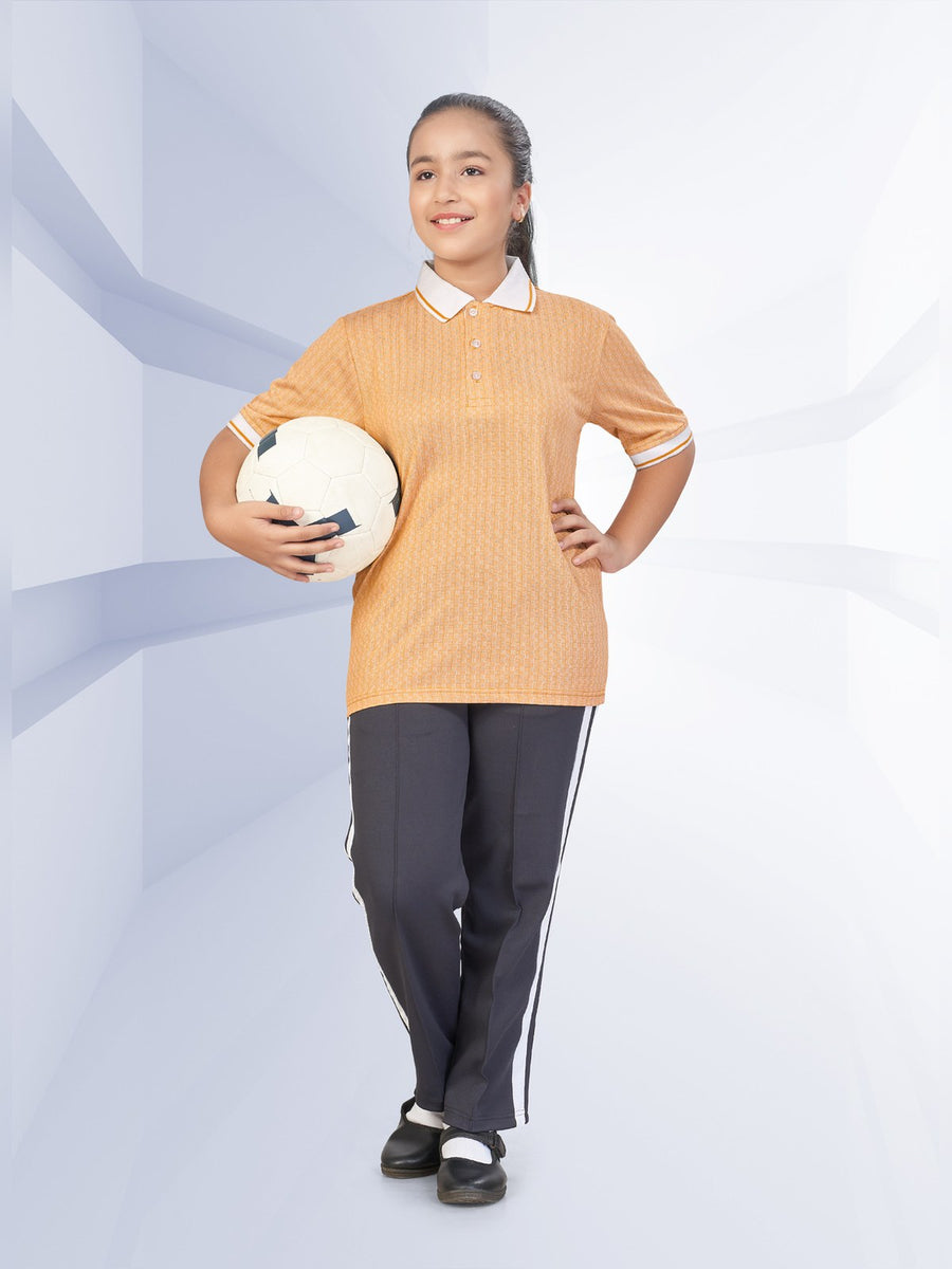 School T-Shirt & Track Pant Set – Yellow (TSH-3008) - Front