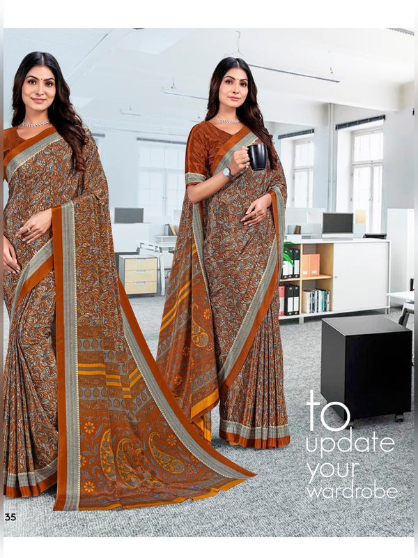 Trishika Silk uniform saree Brown Orange D.No 8135