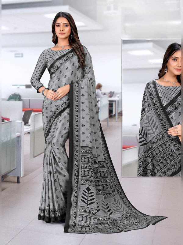 Trishika Silk uniform saree Grey Black D.No 8146