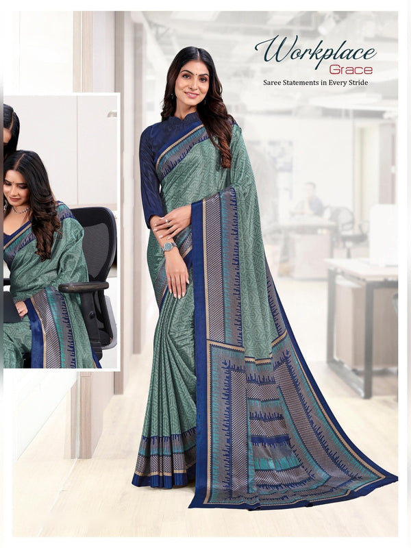Trishika Silk uniform saree Grey Green Navy D.No 8143