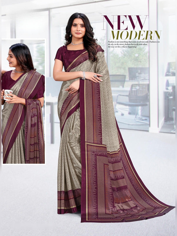 Trishika Silk uniform saree Grey Wine D.No 8139