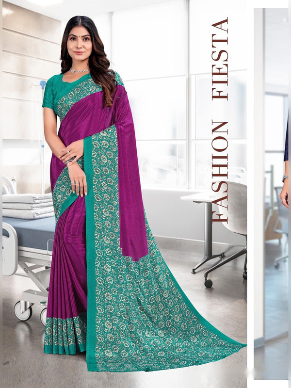 Trishika Silk uniform saree Magenta Teal D.No 8152