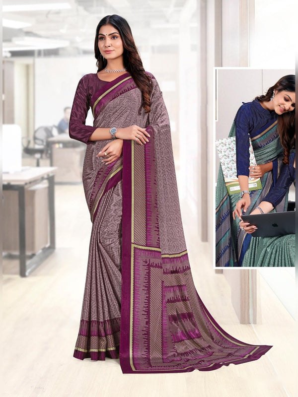 Trishika Silk uniform saree Mauve Wine D.No 8142