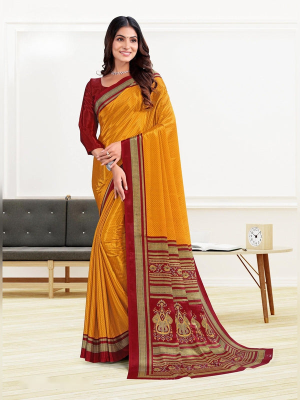 Trishika Silk uniform saree Mustard Red D.No 8157
