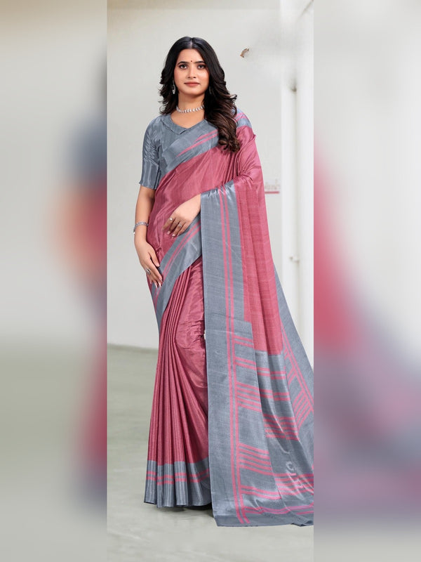 Trishika Silk uniform saree Pink Grey D.No 8154