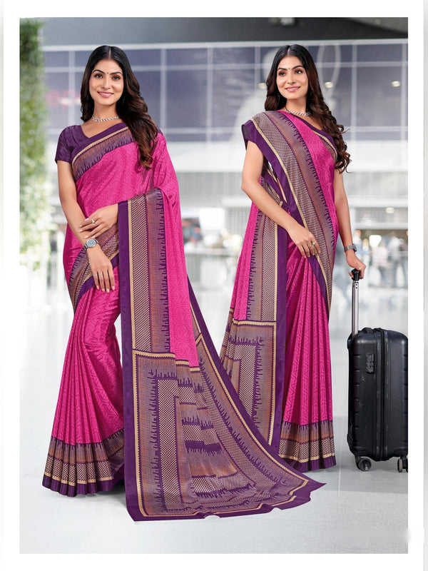 Trishika Silk uniform saree Rani Pink Purple D.No 8144