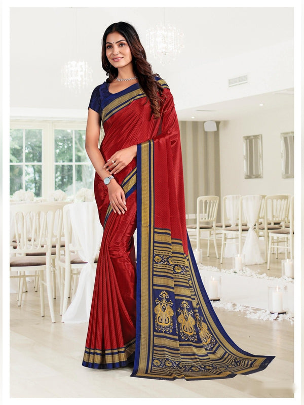 Trishika Silk uniform saree Red Navy D.No 8156