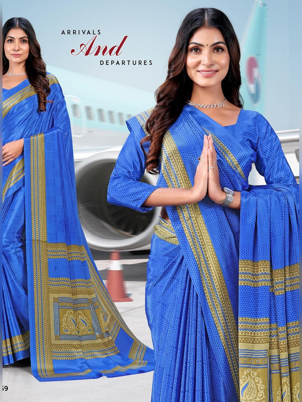 Trishika Silk uniform saree Royal Blue Mustard D.No 8159