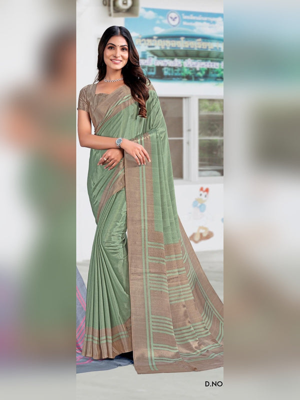 Trishika Silk uniform saree Sage Green Beige D.No 8155