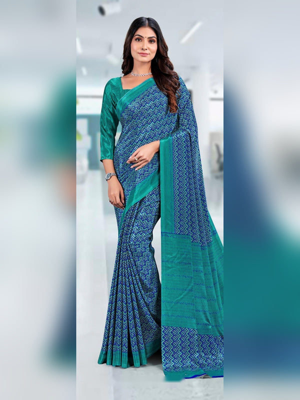 Trishika Silk uniform saree Teal Blue D.No 8132