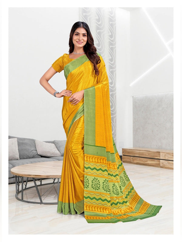 Trishika Silk uniform saree Yellow Green D.No 8151