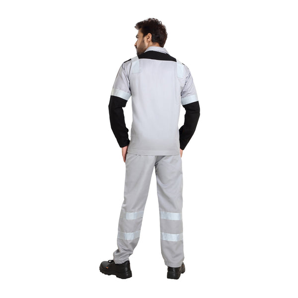 Grey and blue boiler pant shirt