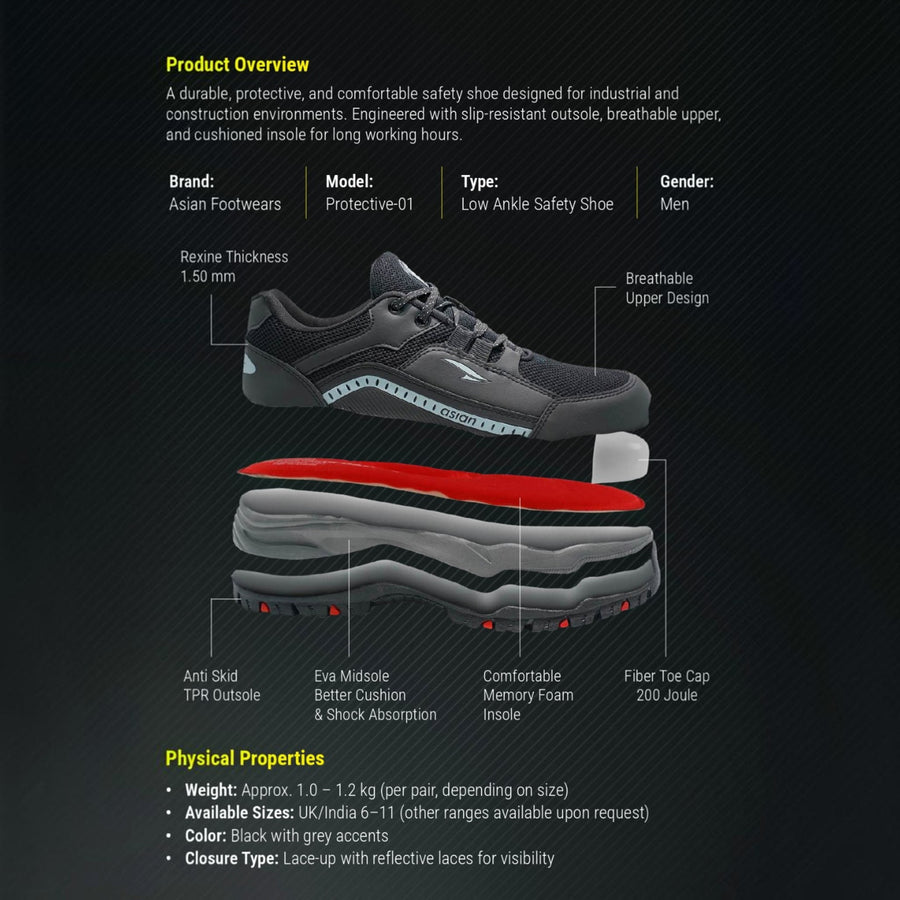 Asian Protective-01 Safety Shoes – Black, Fibre Toe Cap - Right Sleeve