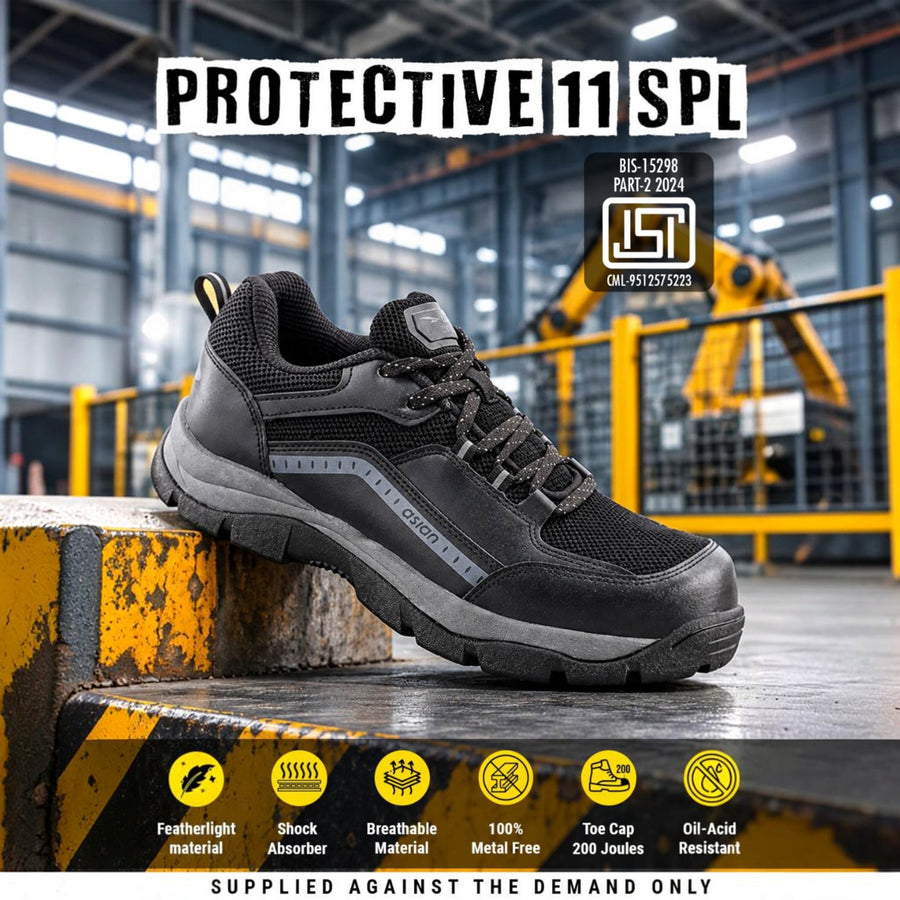 Asian Protective-11 SPL Safety Shoes – Black, Fibre Toe Cap - Left Sleeve